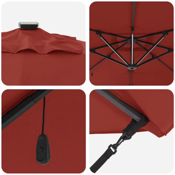 Freischwingender Roma Sonnenschirm mit LEDs Terrakotta 286x285x270 cm Aluminium