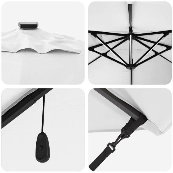 Freischwingender Roma-Schirm mit LEDs Sand 352x251x265 cm Aluminium