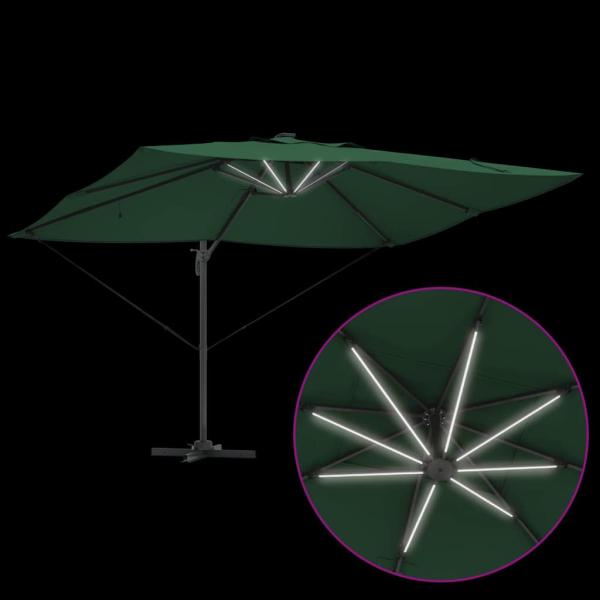 Freischwingender Roma Parasol mit LEDs Grün 352x251x265 cm Aluminium