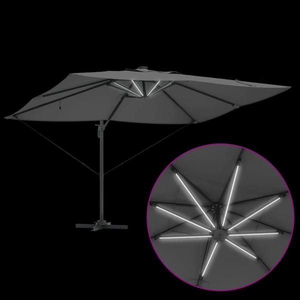 Freischwingender Roma-Parasol mit LEDs Anthrazit 352x251x265 cm Aluminium