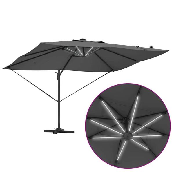 Freischwingender Roma-Parasol mit LEDs Anthrazit 352x251x265 cm Aluminium