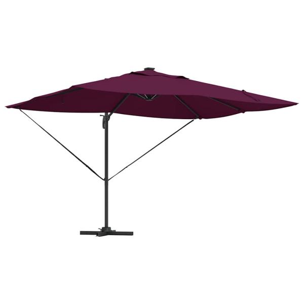 Freischwingender Roma Sonnenschirm mit LEDs Bordeaux Rot 352x251x265 cm Aluminium