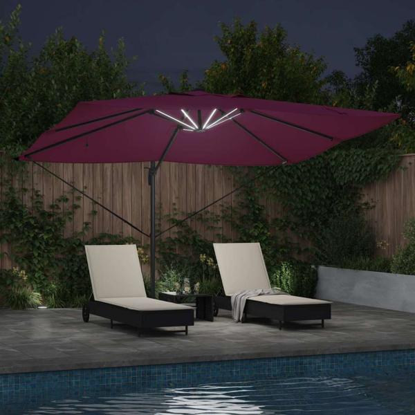 Freischwingender Roma Sonnenschirm mit LEDs Bordeaux Rot 352x251x265 cm Aluminium