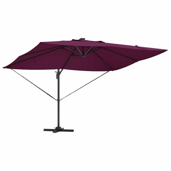 Freischwingender Roma Sonnenschirm mit LEDs Bordeaux Rot 352x251x265 cm Aluminium