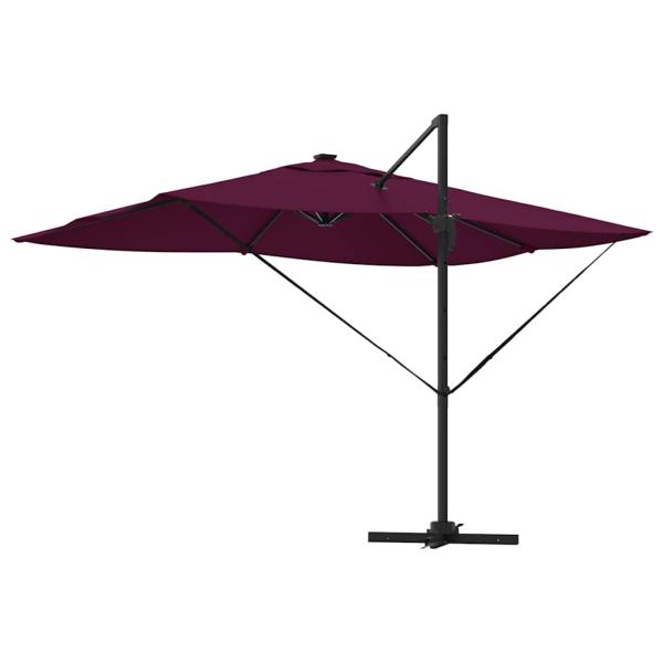 Freischwingender Roma Sonnenschirm mit LEDs Bordeaux Rot 352x251x265 cm Aluminium