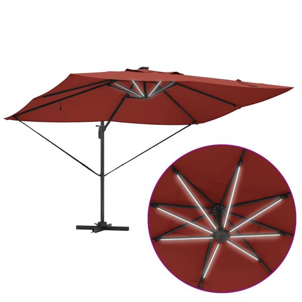 Freischwingender Roma Sonnenschirm mit LEDs Terrakotta 352x251x265 cm Aluminium