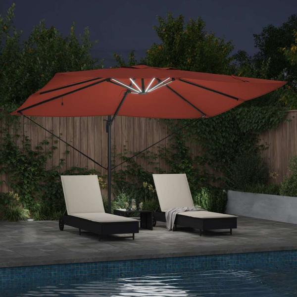 Freischwingender Roma Sonnenschirm mit LEDs Terrakotta 352x251x265 cm Aluminium