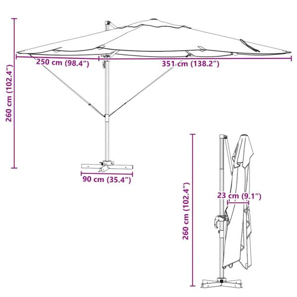 Sonnenschirm Schwarz 351 x 250 x 260 cm Polyester und Aluminium