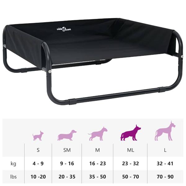 Erhöhtes Hundebett Schwarz ML Oxford Stoff und Stahl