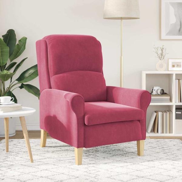 Burgunderroter Sessel Burgunderrot Polyesterstoff mit Holzbeinen