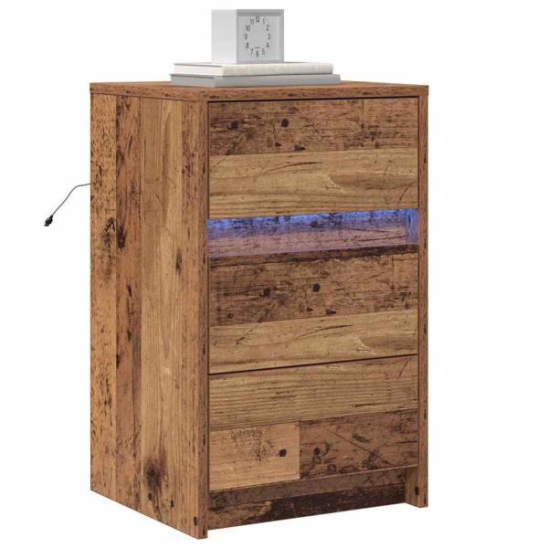 Nachttisch mit LED-Lichtern Altholz
