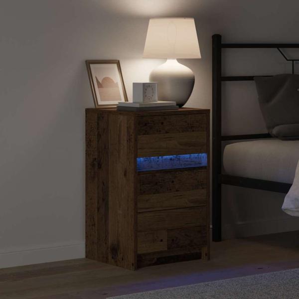Nachttisch mit LED-Lichtern Altholz
