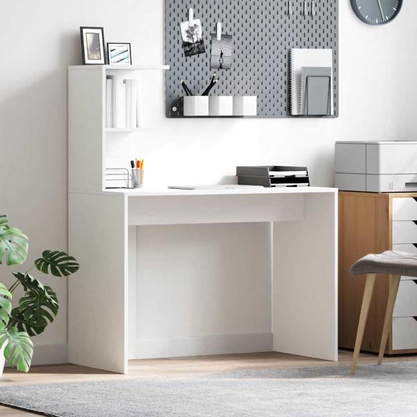 ARDEBO.de - Weißer Schreibtisch Weiß MDF Kompakt Dekorative Intarsien