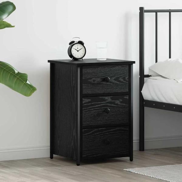 ARDEBO.de - Schwarzer Eichen-Nachttisch Schwarze Eiche MDF, Metall Kompakt