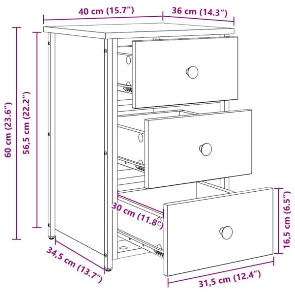 Schwarzer Eichen-Nachttisch Schwarze Eiche MDF, Metall Kompakt