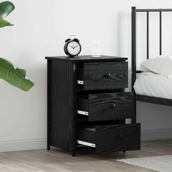Schwarzer Eichen-Nachttisch Schwarze Eiche MDF, Metall Kompakt