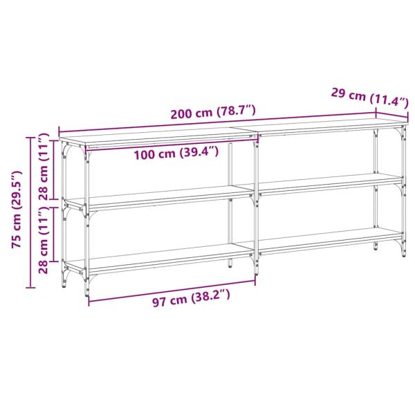 Konsolentisch Massivholz Eiche 200x29x75 cm Mehrschichtholz
