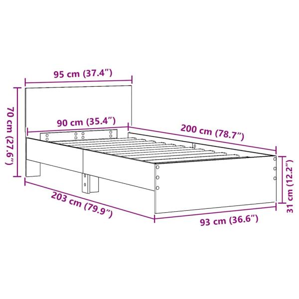 Bettgestell mit Kopfteil Schwarze Eiche 90x200 cm Konstruiertes Holz
