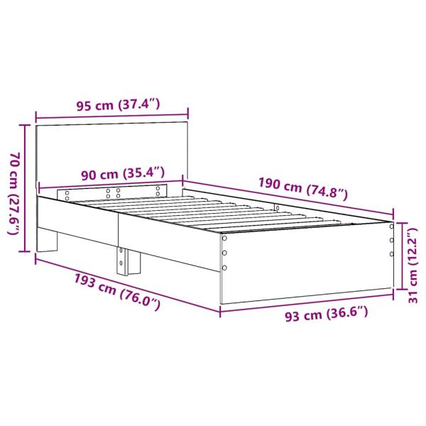 Bettgestell Schwarze Eiche 90x190 cm Engineered Wood