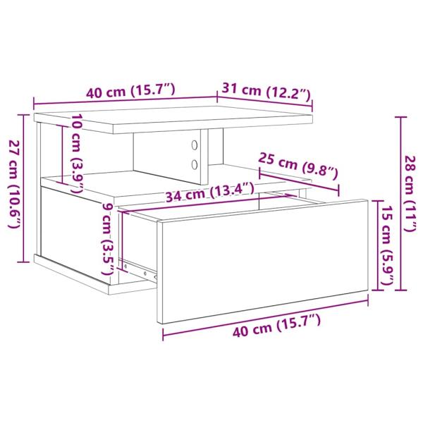 Schwebender Nachttisch Artisan Eiche 40x31x27 cm Holzwerkstoff