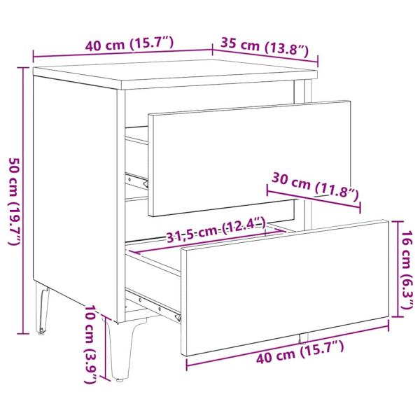 Bettkommoden 2 Stück Alter Holz 40x35x50 cm Spanplatte