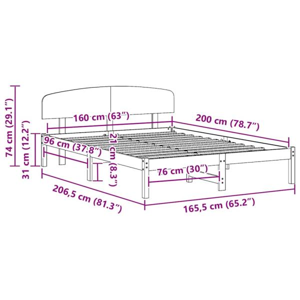 Bettgestell mit Kopfteil Wachsbrown 160x200 cm Massivholz Kiefer