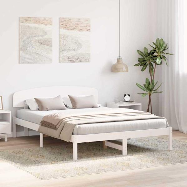 Bettgestell mit Kopfteil Weiß 150x200 cm Massivholz Kiefer