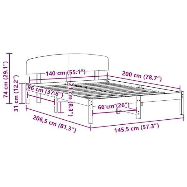Bettrahmen mit Kopfteil Gewachst Braun 140x200 cm Massivholz Kiefer