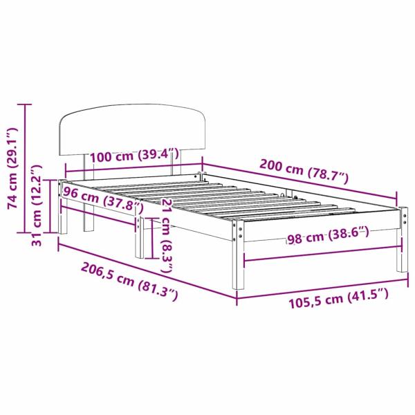 Bettgestell mit Kopfteil Weiß 100x200 cm Massivholz Kiefer