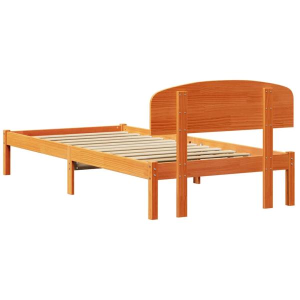 Bettgestell mit Kopfteil gewachst Braun 90x190 cm Massivholz Kiefer