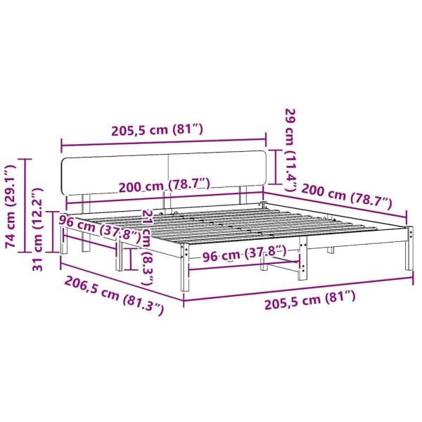 Bettgestell mit Kopfteil Wachsbraun 200x200 cm Massivholz Kiefer