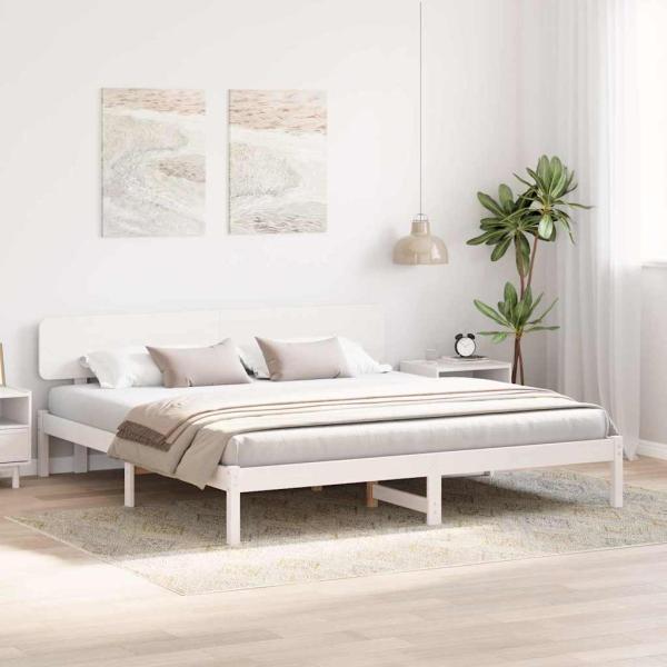 Bettgestell mit Kopfteil Weiß 180x200 cm Massivholz Kiefer
