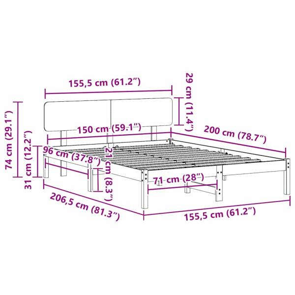 Bettgestell mit Kopfteil Gewachst Braun 150x200 cm Massivholz Kiefer