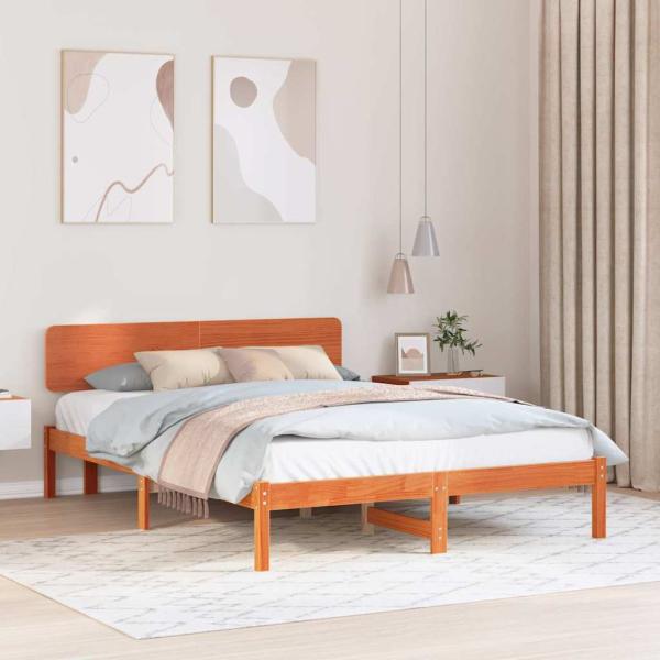 ARDEBO.de - Bettgestell mit Kopfteil Wachsbrown 140x200 cm Massivholz Kiefer