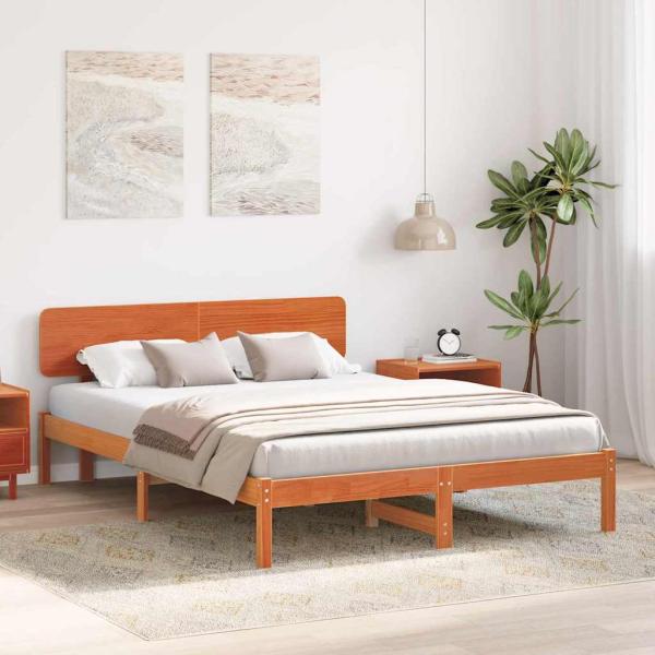 Bettgestell mit Kopfteil Wachsbrown 140x200 cm Massivholz Kiefer