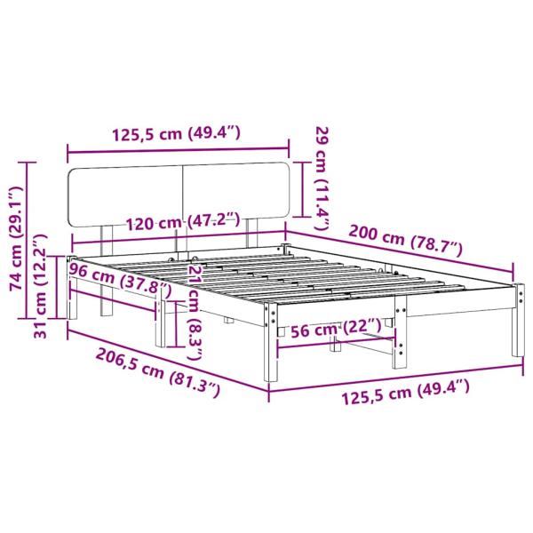 Bettgestell mit Kopfstütze Weiß 120x200 cm Massivholz-Kiefer