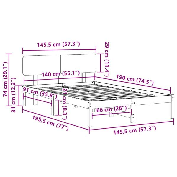 Bettgestell mit Kopfteil 140x190 cm Massivholz Kiefer