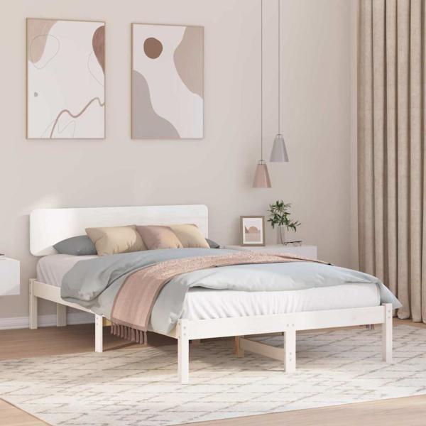 ARDEBO.de - Bettgestell mit Kopfteil Weiß 140x190 cm Massivholz Kiefer