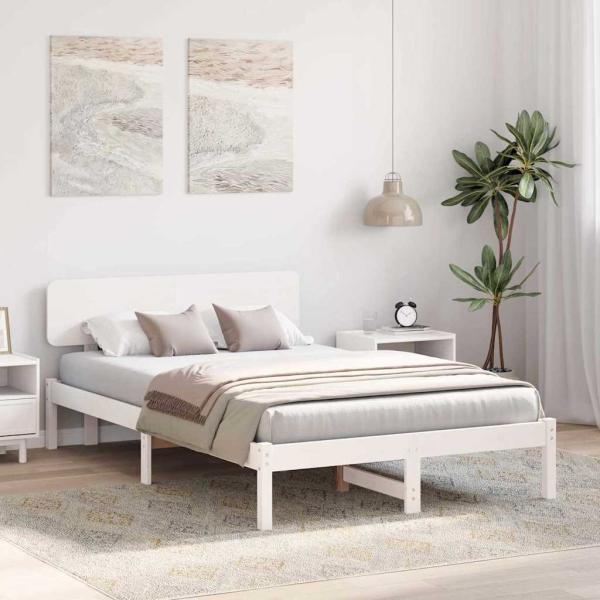Bettgestell mit Kopfteil Weiß 140x190 cm Massivholz Kiefer
