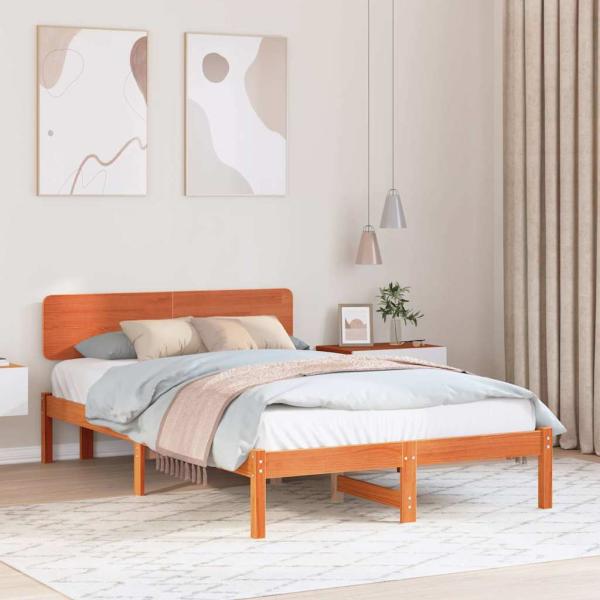 ARDEBO.de - Bettgestell mit Kopfteil Gewachst Braun 140x190 cm Massivholz Kiefer