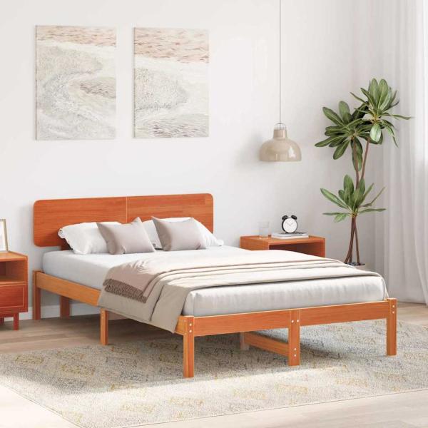 Bettgestell mit Kopfteil Gewachst Braun 140x190 cm Massivholz Kiefer