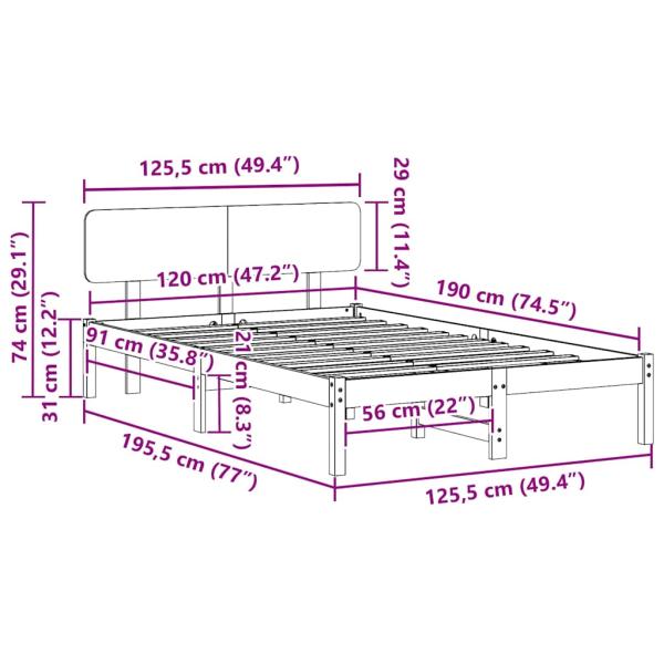 Bettgestell mit Kopfteil Weiß 120x190 cm Massivholz Kiefer