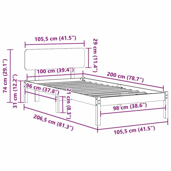 Bettgestell mit Kopfteil Weiß 100x200 cm Massivholz Kiefer