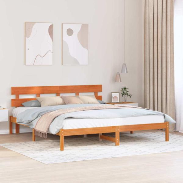 ARDEBO.de - Bettgestell mit Kopfteil Wachsbrown 180x200 cm Massivholz Kiefer