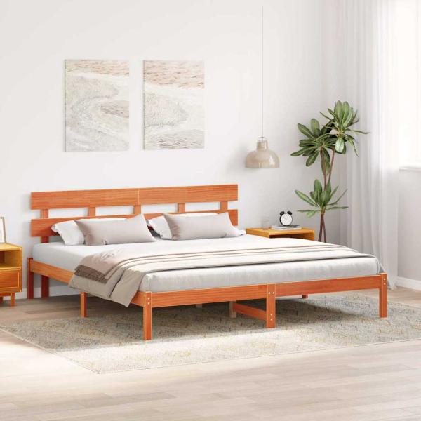 Bettgestell mit Kopfteil Wachsbrown 180x200 cm Massivholz Kiefer