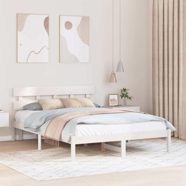 ARDEBO.de - Bettgestell mit Kopfteil Weiß 150x200 cm Massivholz Kiefer