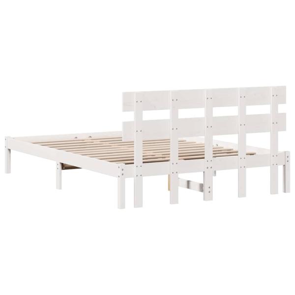 Bettgestell mit Kopfteil Weiß 150x200 cm Massivholz Kiefer