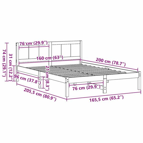 Kiefernbettgestell Natürlich Massivholz Kiefer 160 x 200 cm