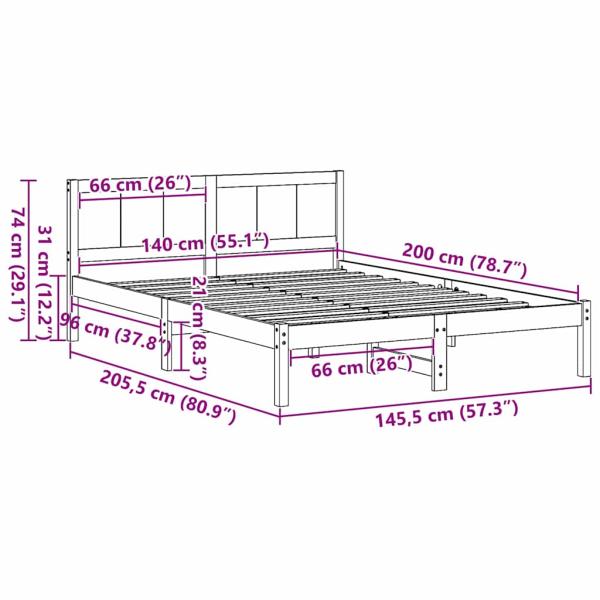 Kiefernholz Bettgestell 140x200 Natürlich Massivholz Kiefer
