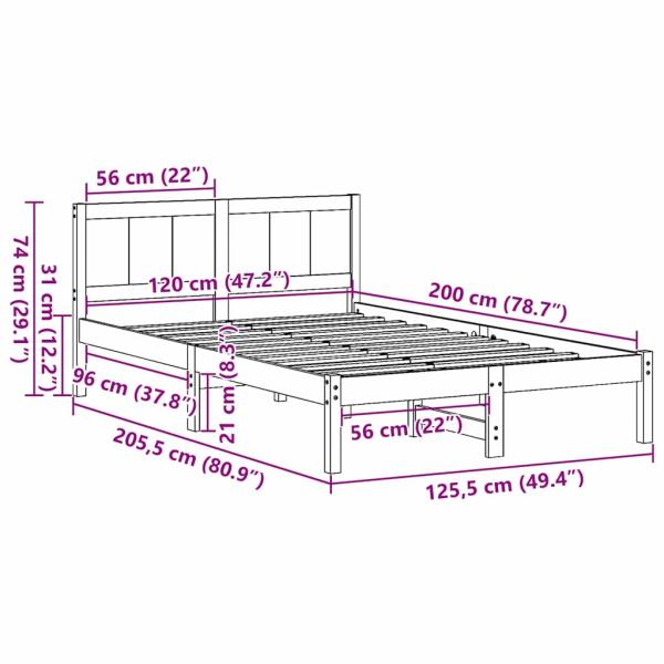 Wachsbrown Bettgestell Wachsbrown Massivholz 120 x 200 cm